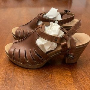 Dansko Randa Platform Heel Brown Leather Sandals